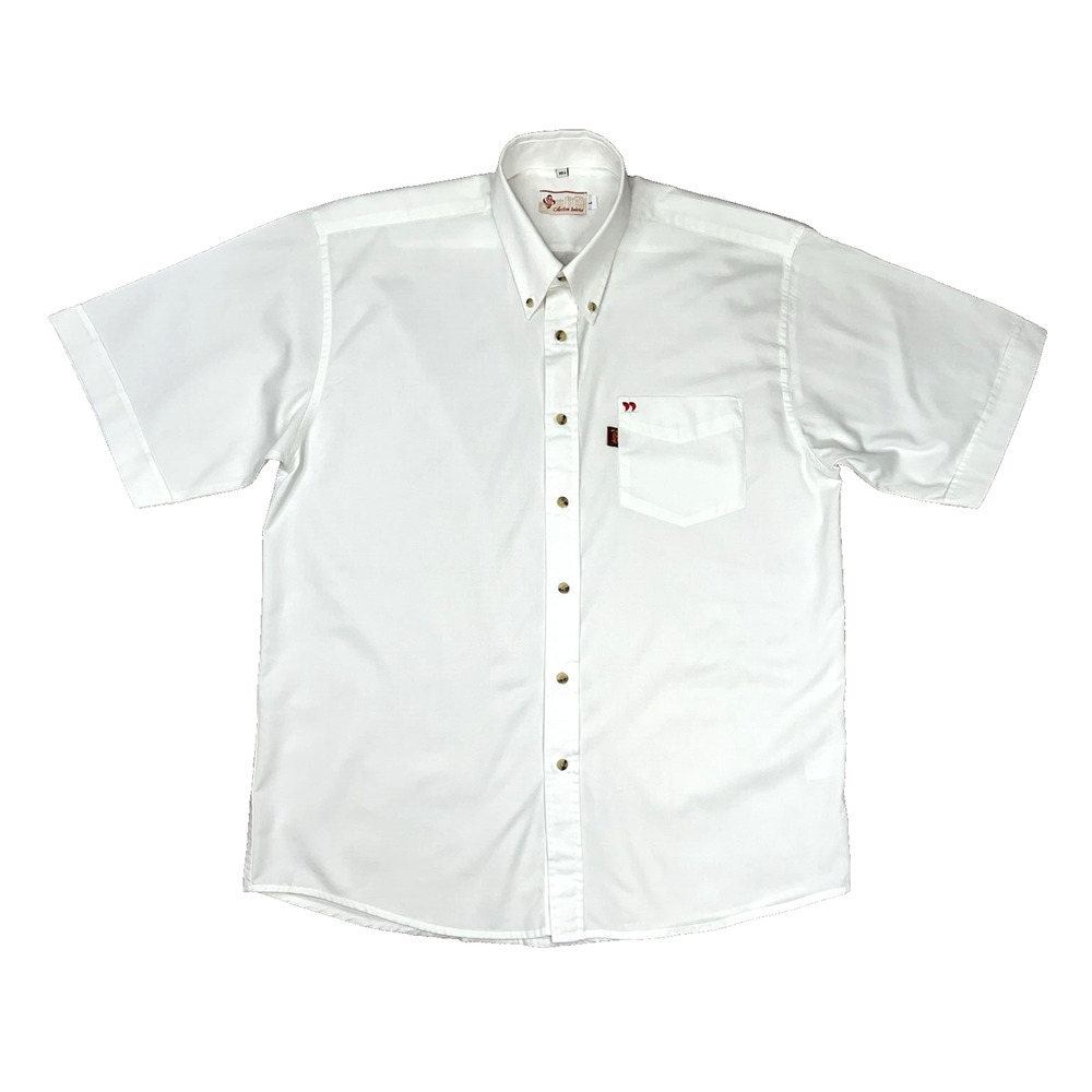 Baiona Collection Men's Button Up White Short Sleeve Shirt 16 1/2 Collar Size L.